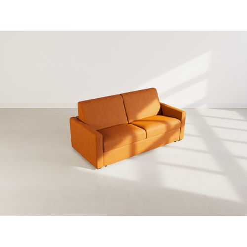 Julia - Canapé 3 Places Convertible Express Couchage Quotidien 140 Cm Matelas 14 Cm En Tissu Rouille