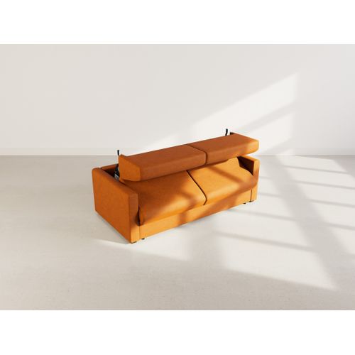 Julia - Canapé 3 Places Convertible Express Couchage Quotidien 140 Cm Matelas 14 Cm En Tissu Rouille