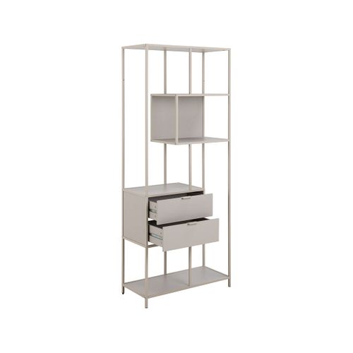 Anthea - Étagère Filaire Métal Avec Plaquage En Effet Bois Blanchi - Avec Tiroirs - 77 Cm - Gris