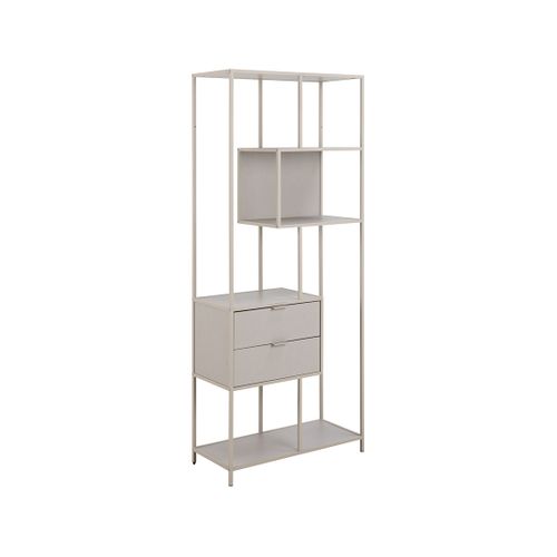 Anthea - Étagère Filaire Métal Avec Plaquage En Effet Bois Blanchi - Avec Tiroirs - 77 Cm - Gris