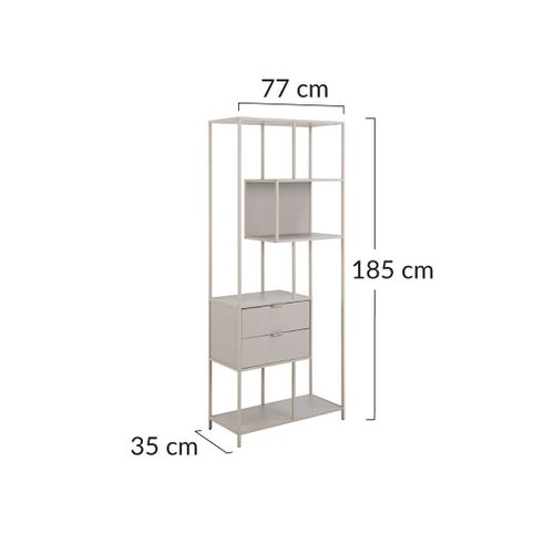 Anthea - Étagère Filaire Métal Avec Plaquage En Effet Bois Blanchi - Avec Tiroirs - 77 Cm - Gris