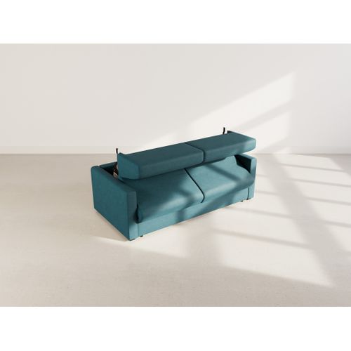 Julia - Canapé 3 Places Convertible Express Couchage Quotidien 140 Cm Matelas 14 Cm En Tissu Bleu