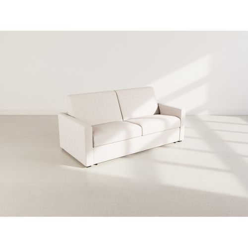 Julia - Canapé 3 Places Convertible Express Couchage Quotidien 140 Cm Matelas 18 Cm En Tissu Beige
