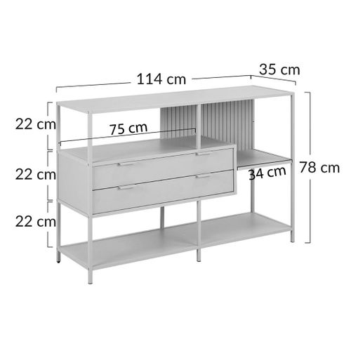 Anthea - Étagère Filaire Métal Avec Plaquage En Effet Bois Blanchi - Avec Tiroirs - 114 Cm - Gris