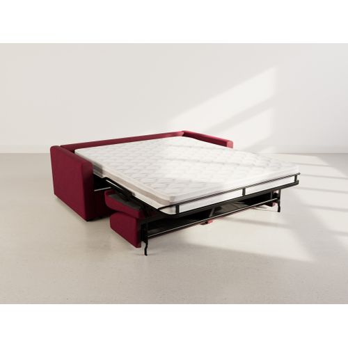 Julia - Canapé 3 Places Convertible Express Couchage Quotidien 140 Cm Matelas 18 Cm En Tissu Prune