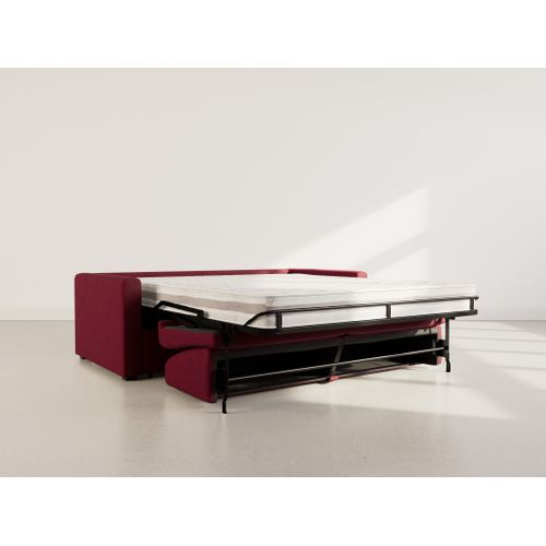 Julia - Canapé 3 Places Convertible Express Couchage Quotidien 140 Cm Matelas 18 Cm En Tissu Prune