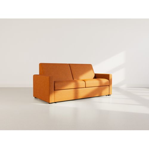Julia - Canapé 3 Places Convertible Express Couchage Quotidien 140 Cm Matelas 18 Cm En Tissu Rouille
