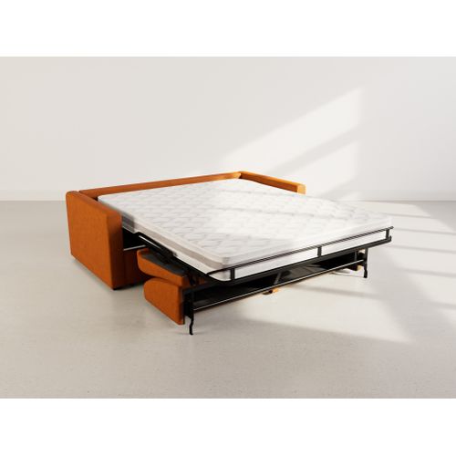 Julia - Canapé 3 Places Convertible Express Couchage Quotidien 140 Cm Matelas 18 Cm En Tissu Rouille