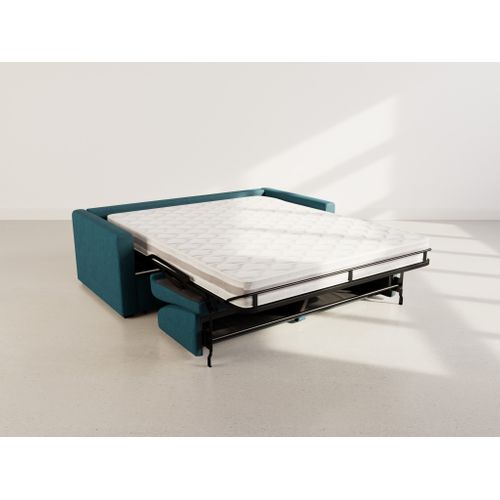 Julia - Canapé 3 Places Convertible Express Couchage Quotidien 140 Cm Matelas 18 Cm En Tissu Bleu