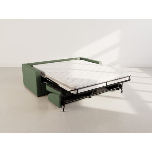 Julia - Canapé 3 Places Convertible Express Couchage Quotidien 140 Cm Matelas 18 Cm En Tissu Vert