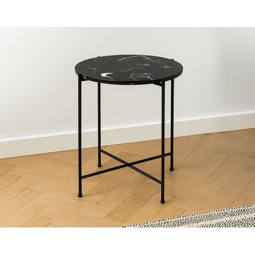 Ezaro - Table Basse Ronde - 42 Cm - Plateau En Marbre - Pieds En Acier