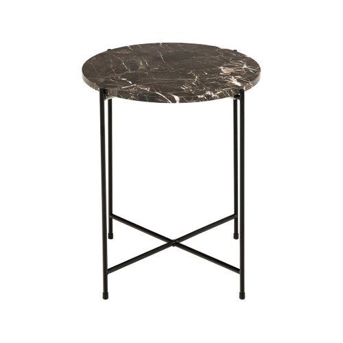 Ezaro - Table Basse Ronde - 42 Cm - Plateau En Marbre - Pieds En Acier