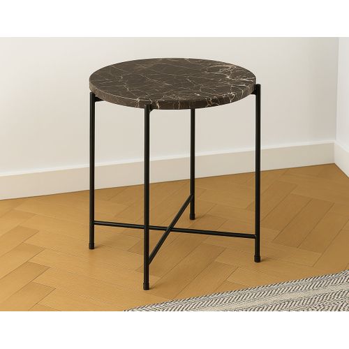 Ezaro - Table Basse Ronde - 42 Cm - Plateau En Marbre - Pieds En Acier