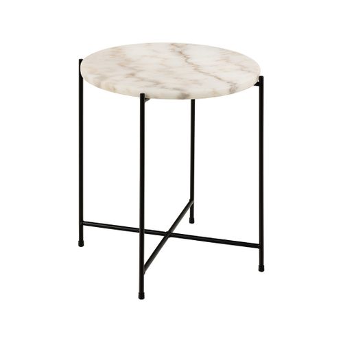 Ezaro - Table Basse Ronde - 42 Cm - Plateau En Marbre - Pieds En Acier