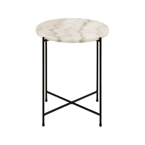 Ezaro - Table Basse Ronde - 42 Cm - Plateau En Marbre - Pieds En Acier