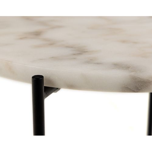 Ezaro - Table Basse Ronde - 42 Cm - Plateau En Marbre - Pieds En Acier