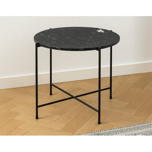 Ezaro - Table Basse Ronde - 52 Cm - Plateau En Marbre - Pieds En Acier
