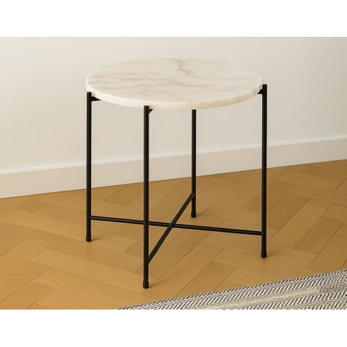 Ezaro - Table Basse Ronde - 52 Cm - Plateau En Marbre - Pieds En Acier
