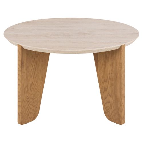 Noeva - Table Basse - Pieds En Chêne - Plateau Effet Travertin - 80 Cm