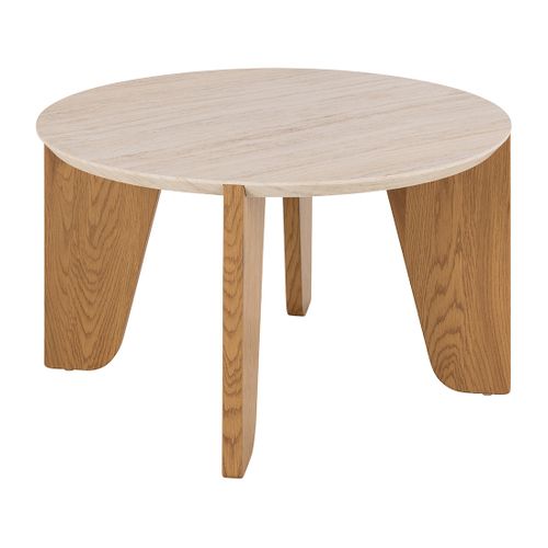 Noeva - Table Basse - Pieds En Chêne - Plateau Effet Travertin - 80 Cm