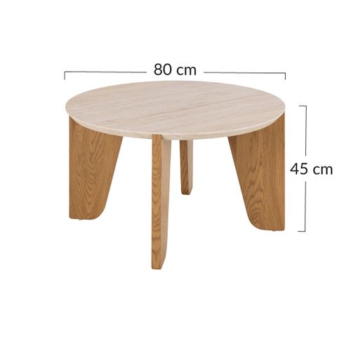 Noeva - Table Basse - Pieds En Chêne - Plateau Effet Travertin - 80 Cm