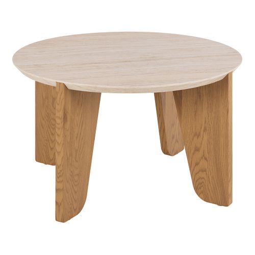 Noeva - Table Basse - Pieds En Chêne - Plateau Effet Travertin - 80 Cm