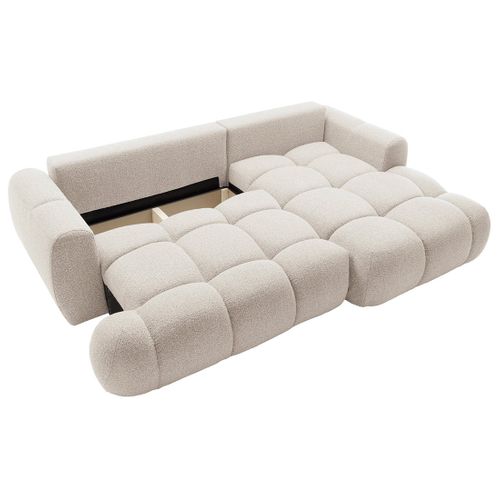 Canapé Angle Droit Convertible 4 Places Yulin En Tissu Bouclette Beige