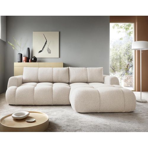 Canapé Angle Droit Convertible 4 Places Yulin En Tissu Bouclette Beige