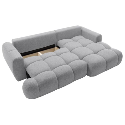 Canapé Angle Droit Convertible 4 Places Yulin En Tissu Bouclette Gris Clair