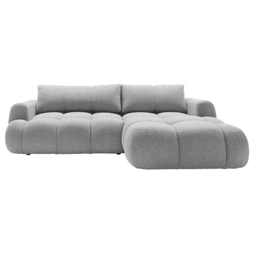 Canapé Angle Droit Convertible 4 Places Yulin En Tissu Bouclette Gris Clair