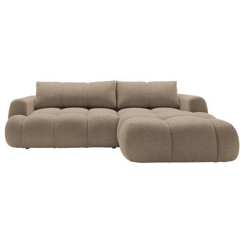 Canapé Angle Droit Convertible 4 Places Yulin En Tissu Bouclette Marron