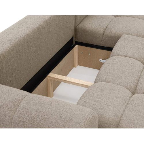 Canapé Angle Droit Convertible 4 Places Yulin En Tissu Bouclette Marron