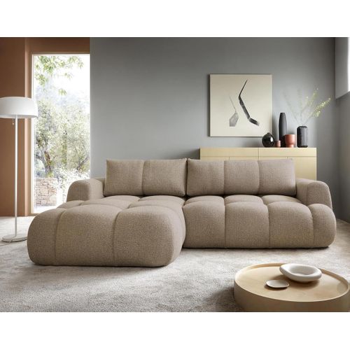 Canapé Angle Gauche Convertible 4 Places Yulin En Tissu Bouclette Marron