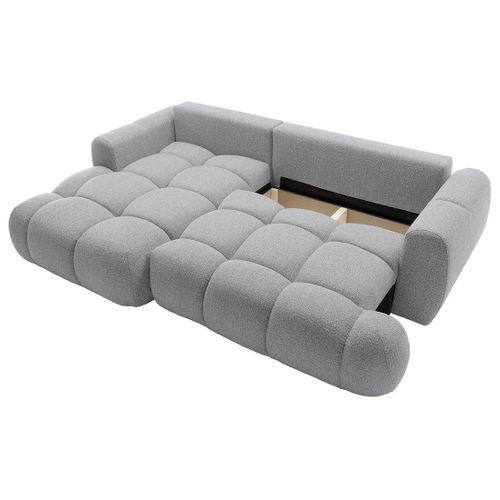 Canapé Angle Gauche Convertible 4 Places Yulin En Tissu Bouclette Gris Clair