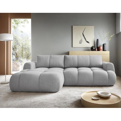 Canapé Angle Gauche Convertible 4 Places Yulin En Tissu Bouclette Gris Clair