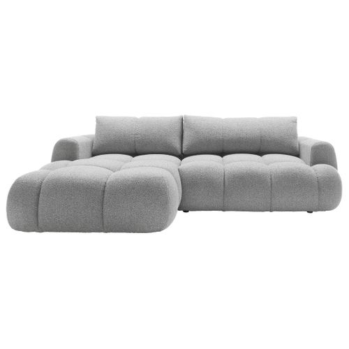Canapé Angle Gauche Convertible 4 Places Yulin En Tissu Bouclette Gris Clair