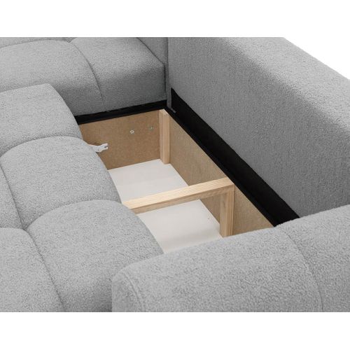 Canapé Angle Gauche Convertible 4 Places Yulin En Tissu Bouclette Gris Clair