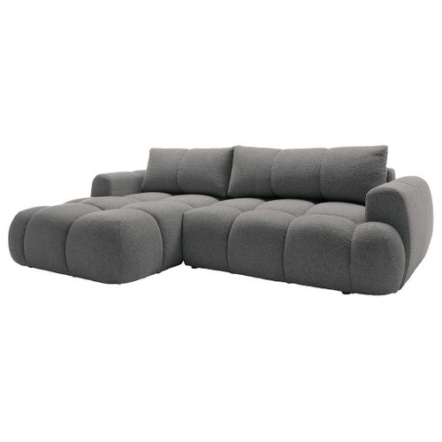 Canapé Angle Gauche Convertible 4 Places Yulin En Tissu Bouclette Gris Foncé