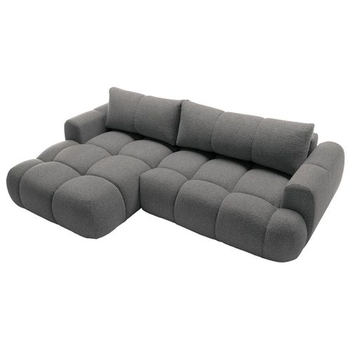 Canapé Angle Gauche Convertible 4 Places Yulin En Tissu Bouclette Gris Foncé