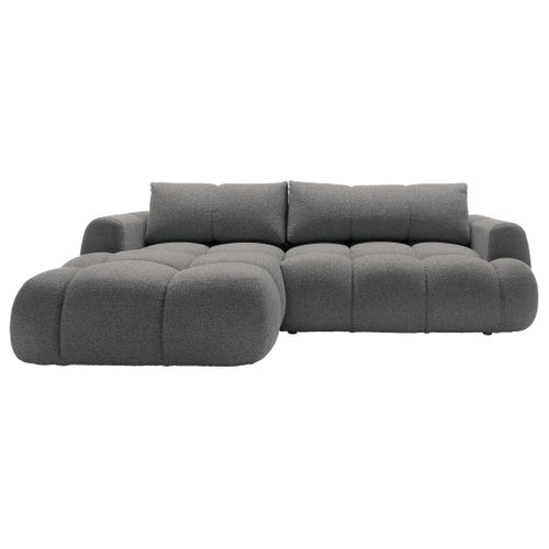Canapé Angle Gauche Convertible 4 Places Yulin En Tissu Bouclette Gris Foncé