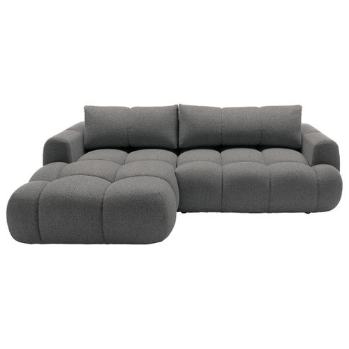 Canapé Angle Gauche Convertible 4 Places Yulin En Tissu Bouclette Gris Foncé