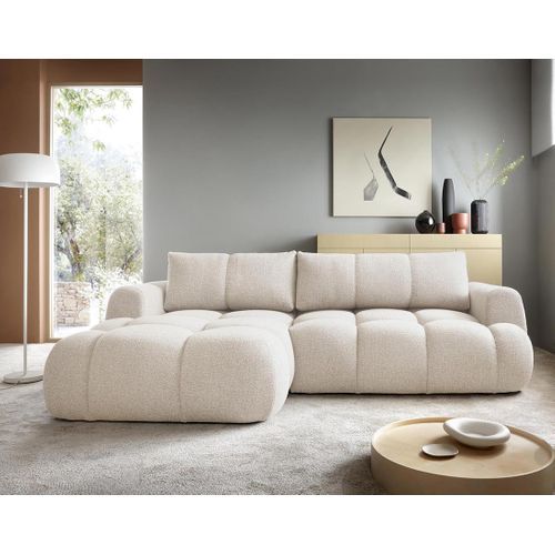 Canapé Angle Gauche Convertible 4 Places Yulin En Tissu Bouclette Beige