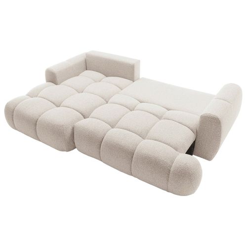 Canapé Angle Gauche Convertible 4 Places Yulin En Tissu Bouclette Beige