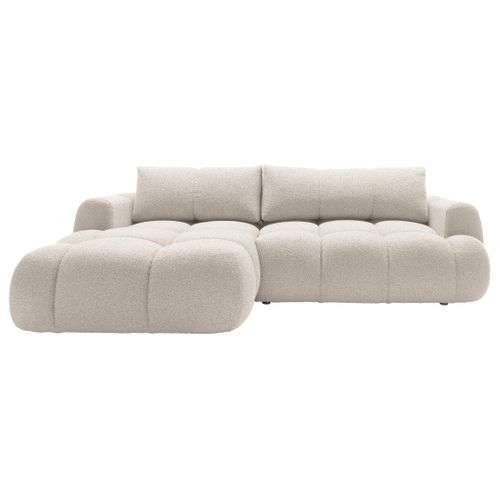Canapé Angle Gauche Convertible 4 Places Yulin En Tissu Bouclette Beige