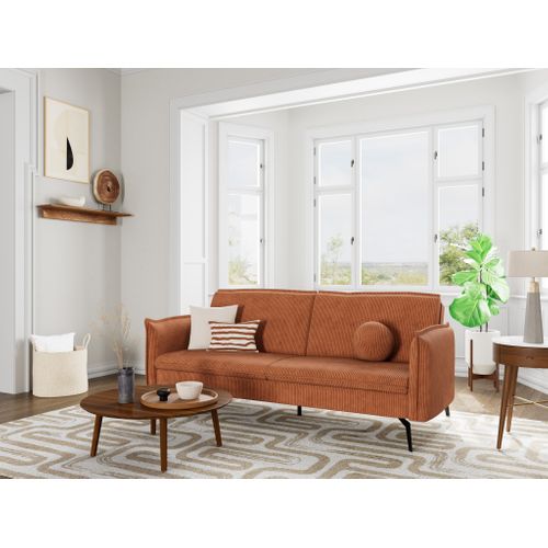 Canapé Droit Convertible 2 Places Lexie En Velours Côtelé Terracotta