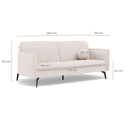 Canapé Droit Convertible 2 Places Lexie En Velours Côtelé Beige