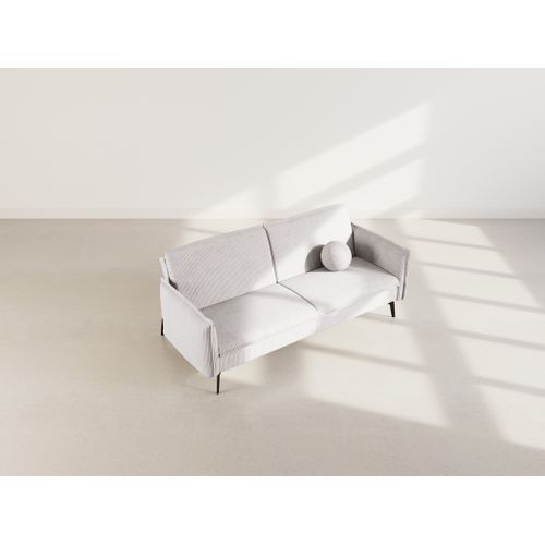 Canapé Droit Convertible 2 Places Lexie En Velours Côtelé Gris Clair