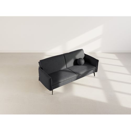 Canapé Droit Convertible 2 Places Lexie En Velours Côtelé Noir