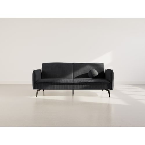 Canapé Droit Convertible 2 Places Lexie En Velours Côtelé Noir