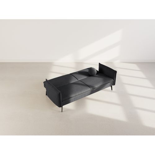 Canapé Droit Convertible 2 Places Lexie En Velours Côtelé Noir